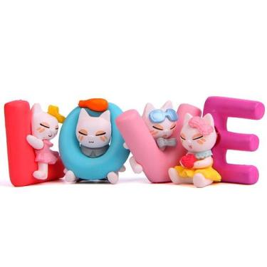 Imagem de Conjunto de esculturas de estatuetas de gato Creative LOVE PVC 4 unida