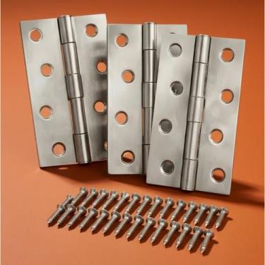 Imagem de Dobradiça 3,5 Polegadas Aço Inox Rolamento Porta Janela Madeira Kit 3 