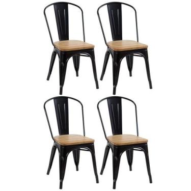 Imagem de Kit 4 cadeiras Iron Tolix com assento de madeira industrial jantar coz