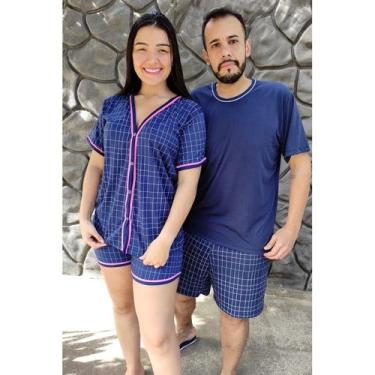 Imagem de Pijama Casal Combinando Homem e Mulher Conjunto Verão manga Kit - PIJA