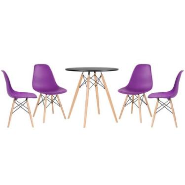 Imagem de Laraz, Mesa redonda Eames 70 cm preto + 4 cadeiras Eiffel DSW Roxo