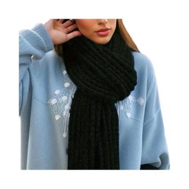 Imagem de Cachecol Feminino De Inverno Quente Em Cashmere, Grosso E Tricotado, E