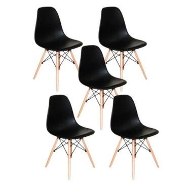 Imagem de Kit 5 Cadeiras Charles Eames Eiffel Cozinha Base Madeira Dkr Pretas - 