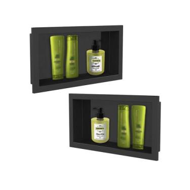 Imagem de Kit 2 Nicho de Parede Plástico 30x60 Cm Preto - SMART PRODUCT, PRETO