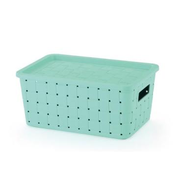 Imagem de Caixa Organizadora com Tampa Rattan Prático 7L - KOPECK, VERDE ESMERAL