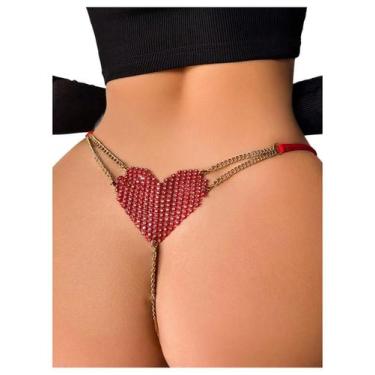 Imagem de Calcinha feminina RoseSeek Sparkling Butterfly G String vermelha