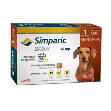 Imagem de Antipulgas Zoetis Simparic Cães 5.1 A 10Kg - 1 Comp 20Mg