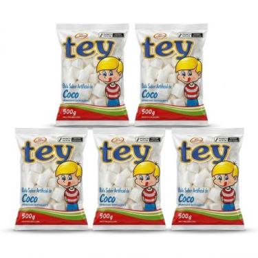 Imagem de Kit 5 Pacotes Bala Coco Tey 500G Macia Aerada Sabor Coco Lanche