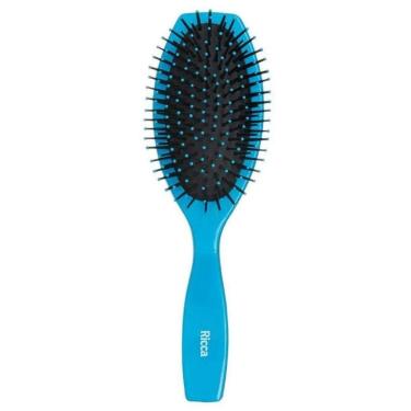 Imagem de Escova de Cabelo Oval Almofadada No 186 Cerdas de Nylon Azul Ricca