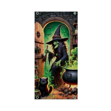 Imagem de Banner Decorativo Halloween Bruxa em Tecido 180cm X 90cm para Porta e Parede Extra Festas