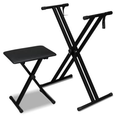Imagem de Conjunto de Suporte para Teclado e Banco Ktaxon com Altura Ajustável