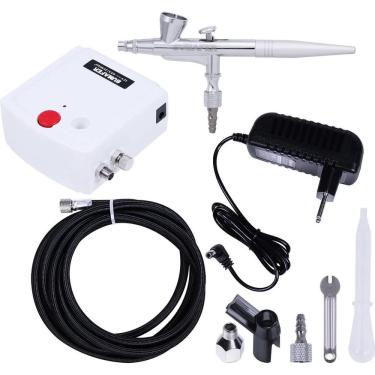 Imagem de Pistola Aerógrafo com Mini Compressor 10 Peças com Baixo Consumo de Ar e Excelente Precisão Preto Bumafer