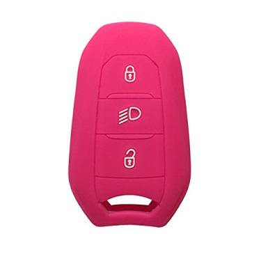 Imagem de YJADHU Capa de capa de chave remota inteligente de borracha de silicone capa porta-chave de carro, apto para 5008 DS5 DS6 Peugeot 208 DS3 Citroen C4 C5 X7, rosa