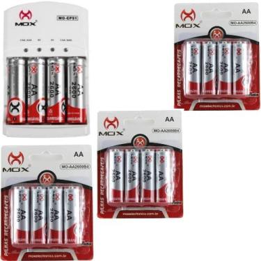 Imagem de 12 Pilhas Recarregáveis Mox Aa 2600mah + Carregador Rápido