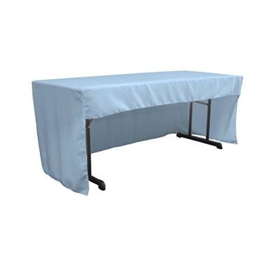 Imagem de LA Linen Toalha de mesa ajustada de popelina de poliéster aberta nas costas para mesas de sala de aula, 244 x 76 x 76 cm, azul claro