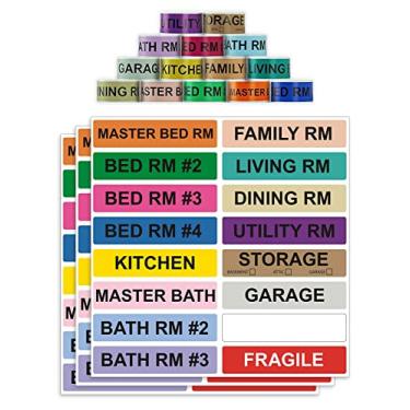 Imagem de enKo - Etiquetas de embalagem para mudança de casa para caixa - codificadas por cores para caixas, adesivos frágeis para caixa de embalagem (16 rolos, 800 etiquetas, 4 quartos de casa)
