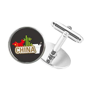 Imagem de DIYthinker Abotoaduras de pressão de botão redondo China Map Bamboo Brown China Town