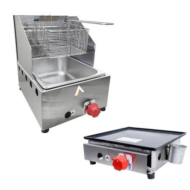 Imagem de Kit Lanchonete Chapa 30cm e Fritadeira Profissional 1 Cuba Alcamar