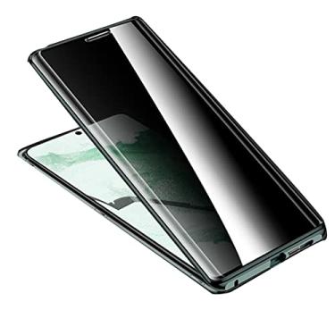 Imagem de Capa para Samsung Galaxy S22, 360° Proteção Total Anti-Espião Capa com Capa de Câmera, Adsorção Magnética Moldura de Metal de Vidro Temperado Anti-Peeping Capa de Telefone Verde