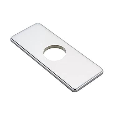 Imagem de BWE Placa para pia de banheiro cromada de 15,24 cm combinando com 1 ou 3 furos placa de escudo para pia de pia de banheiro com placa de aço inoxidável retangular moderna torneira misturadora