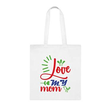 Imagem de Bolsa tote Love My Mom, para mães, bolsa de ombro para mães, bolsas reutilizáveis para mães, presente para mães da filha favorita, filho e filhos, Branco