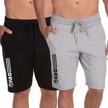 Imagem de Kit 2 Bermudas Moletom Masculino - Preta | Cinza - Oilec Barras - Lançamento 2022