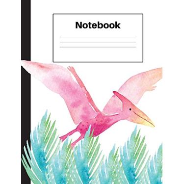 Imagem de Notebook: Dinosaur Pterodactyl, Blue Fern, Dot Grid, Notebook Home Office School Student Teacher Homeschool, 7.4 x 9.7 in, 200 pages kids, school, home, students, teachers