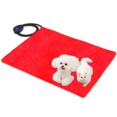 Imagem de Almofada de aquecimento para animais de estimação almofada de calor elétrica para cães com temporizador almofada de aquecimento à prova d'água para cães temporizador e 7 temperaturas ajustáveis (25-55 ℃) tapete de gato aquecido para animais de estimação com cabo antimastigação, vermelho, 50x50 cm