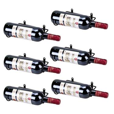 Imagem de Hipiwe Conjunto de 6 suportes de rack de vinho montados na parede - Suporte de exibição de garrafa de vinho de metal com ferragens, prateleiras organizadoras de garrafas de vinho tinto para