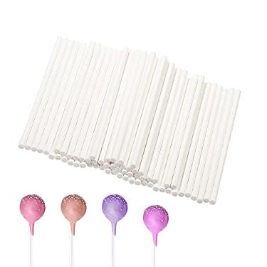 Imagem de Palitos de pirulito, 200 peças de palitos de pirulito de papel branco, palitos de pirulito de 15 cm para chocolate, topo de bolo, doces arco-íris, picolés de bolo (3,5 mm)