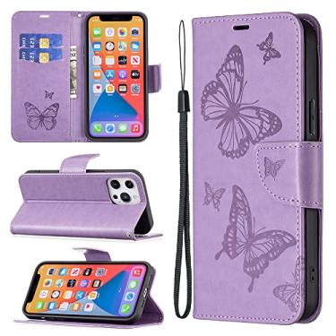 Imagem de Capas de telefone borboleta em relevo para Samsung Galaxy A14 A 14 5G Capa de couro com slots de cartão de luxo clipe de carteira à prova de choque capa de telefone Samsung A14 5G capas (roxo, Samsung A14 5G)
