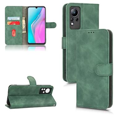 Imagem de Capas de telefone Business Skin Feel compatíveis com Infinix Note 11 Note11 Capa de couro slots para cartão clipe carteira capa de telefone à prova de choque (verde, Infinix Note 11)