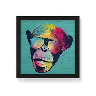 Imagem de Arte Maníacos Quadro Decorativo em Madeira Macaco Color Fundo Verde - 30x30cm (Moldura caixa em laca preta)