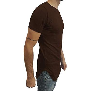 Imagem de Camiseta Longline Oversized Básica Slim Lisa Manga Curta tamanho:gg;cor:marrom