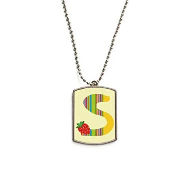 Imagem de DIYthinker Colar para animais de estimação com pingente de corrente de aço inoxidável com estampa fofa de frutas de morango com letra S