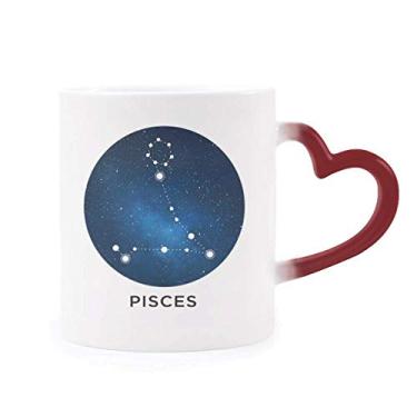 Imagem de Caneca sensível ao calor do signo do zodíaco da constelação de Peixes, caneca de grés que muda de cor vermelha