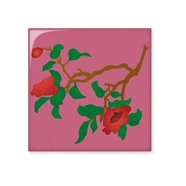 Imagem de Pintura vermelha verde flor azulejo de cerâmica brilhante decalque de pedra adornada tijolo vitrificado