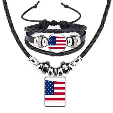 Imagem de Conjunto de joias de pulseira de couro com bandeira de listras do mapa da América do Colorado