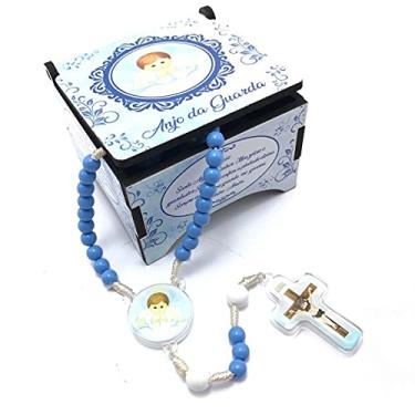 Imagem de Terço Infantil Crianças Menino Anjo Da Guarda Com Caixinha Mdf