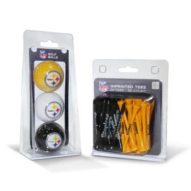 Imagem de Team Golf NFL Pittsburgh Steelers 3 bolas de golfe e 50 camisetas de golfe impressas com logotipo (3 unidades) e camisetas de golfe reguladas de 6 cm (50 unidades), multicoloridas