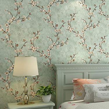 Imagem de Q QIHANG Papel de parede country americano vintage luxo sala de estar quarto estilo rústico árvore flor decoração para casa fundo de TV papel de parede ciano claro 1,73'L x 32,8'C