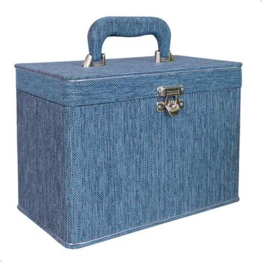 Imagem de Maleta para 600 Fotos - 6 Álbuns fotográficos 10x15 JUTA AZUL Jeans Adulto Baú Box