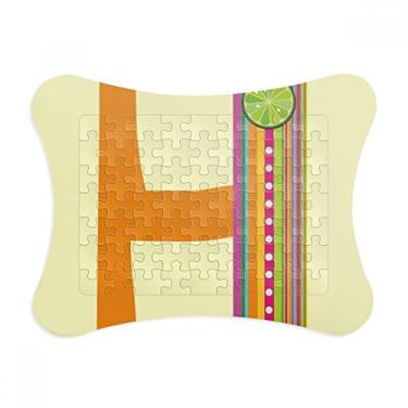 Imagem de Moldura de quebra-cabeça com estampa de frutas laranjas H com alfabeto e enfeite de quebra-cabeça