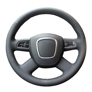 Imagem de Capas de volante de carro de couro preto costuradas à mão, para Audi A4 B7 B8 A6 C6 2004-2011 / Q5 2008-2012