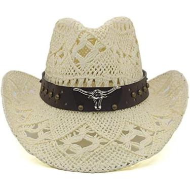 Imagem de Chapéus De Cowboy Homens Mulheres Chapéus De Cowboy De Palha Aba Larga Chapéu De Festa Viagem Ao Ar Livre Boné Clássico Retro Sombrero,Marfim,7-7 1/8,YUYANAIAI