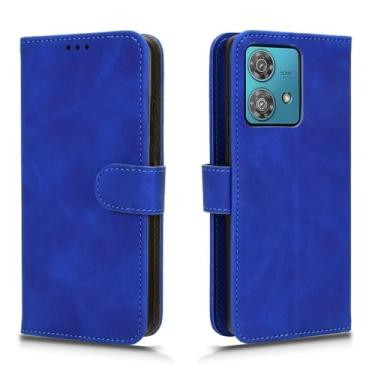 Imagem de Telefone Flip Covers Compatível com capa Motorola Edge 40 Neo com porta-cartões, capa tipo carteira de couro PU com alça de pulso e capa protetora à prova de choque Capa protetora da capa (Size : Blu