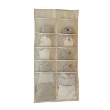 Imagem de ESTINTENG Bolsa de pendurar dupla face em tecido Oxford, roupa íntima, meias, porta de pendurar na parede do quarto, bolsa de armazenamento suspensa traseira-5+10 bege-76 * 35cm