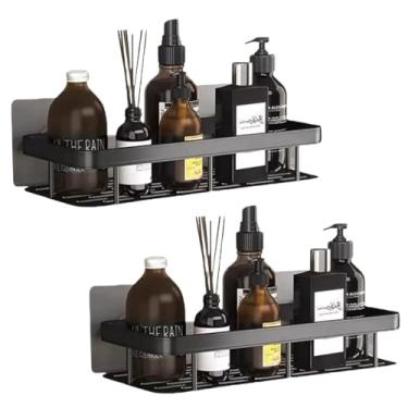 Imagem de Kit 2 Nichos Prateleiras Suporte Porta Shampoo Box Banheiro Sem Furar Parede (Preto)