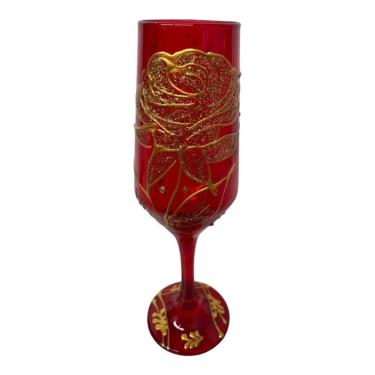 Imagem de Taça Pomba Gira Vermelha Rosa Dourada Buffet Cristal 180ml