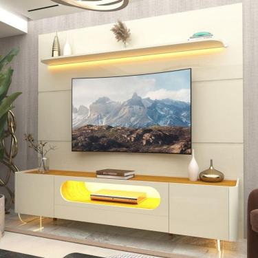 Imagem de Rack com Painel para TV até 85 Polegadas 2 Portas 1 Gaveta LED com Pés de Vidro Royal Nobre Gelius